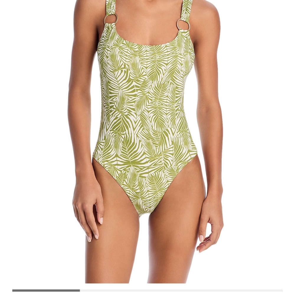 Aqua Green Leaf Print Women's One Piece Swimsuit